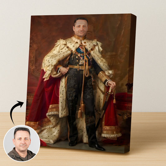Custom Royal Commander Portrait – Man Standing in Cape with Sword