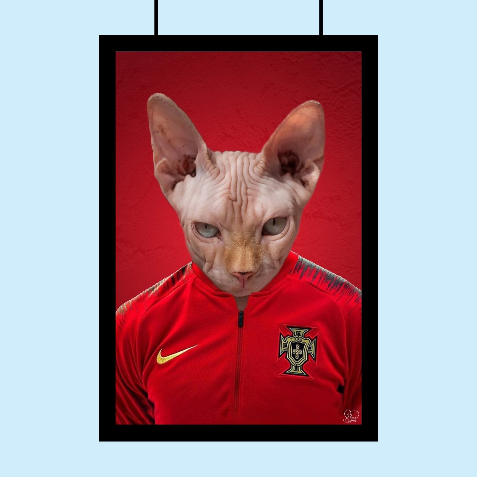 Portuguese Football Champion Sphynx Cat Custom Pet Portrait | Personalized Pet Art - 1 Pet - Furr and Family
