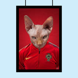 Portuguese Football Champion Sphynx Cat Custom Pet Portrait | Personalized Pet Art