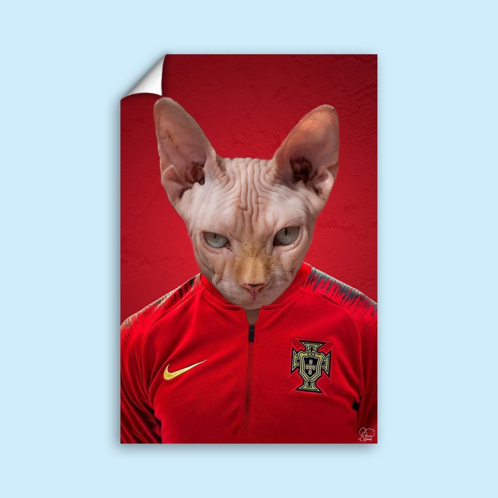Portuguese Football Champion Sphynx Cat Custom Pet Portrait | Personalized Pet Art - 1 Pet - Furr and Family