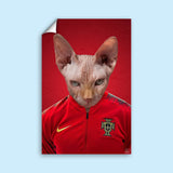 Portuguese Football Champion Sphynx Cat Custom Pet Portrait | Personalized Pet Art