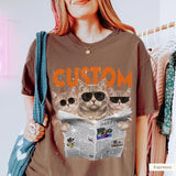 Custom Newspaper style Bootleg Pet T-shirt, Personalized 90s Tee with Pet Name & Photos
