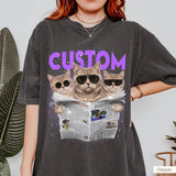 Custom Newspaper style Bootleg Pet T-shirt, Personalized 90s Tee with Pet Name & Photos