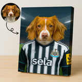 Custom pet portrait of a dog in 2025/26 Newcastle United football jersey