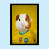 Brazilian Football Star Guinea Pig Custom Pet Portrait | Personalized Sports Pet Art