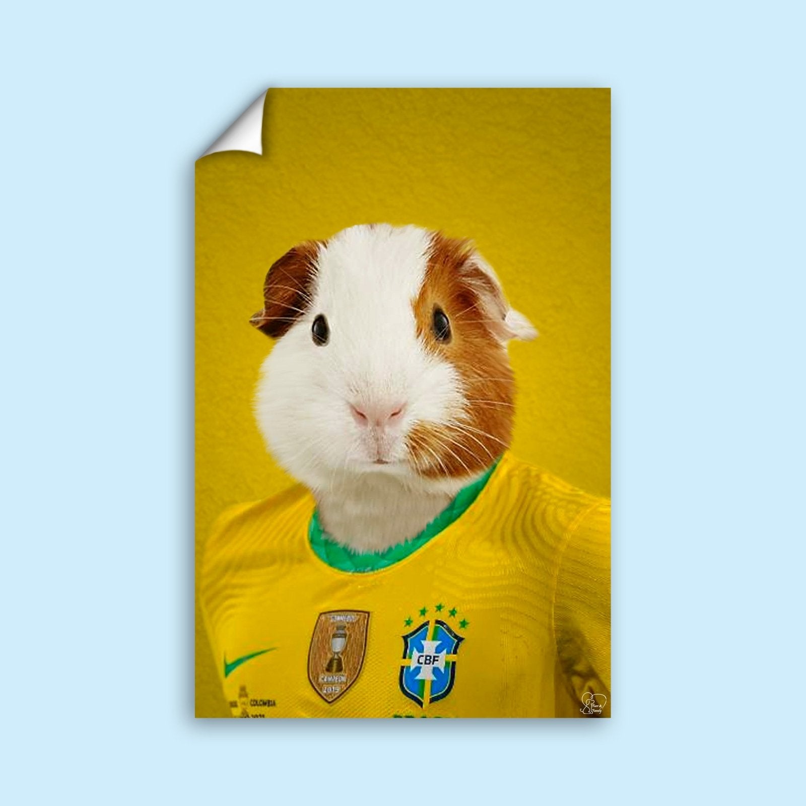Brazilian Football Star Guinea Pig Custom Pet Portrait | Personalized Sports Pet Art - 1 Pet - Furr and Family