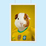 Brazilian Football Star Guinea Pig Custom Pet Portrait | Personalized Sports Pet Art