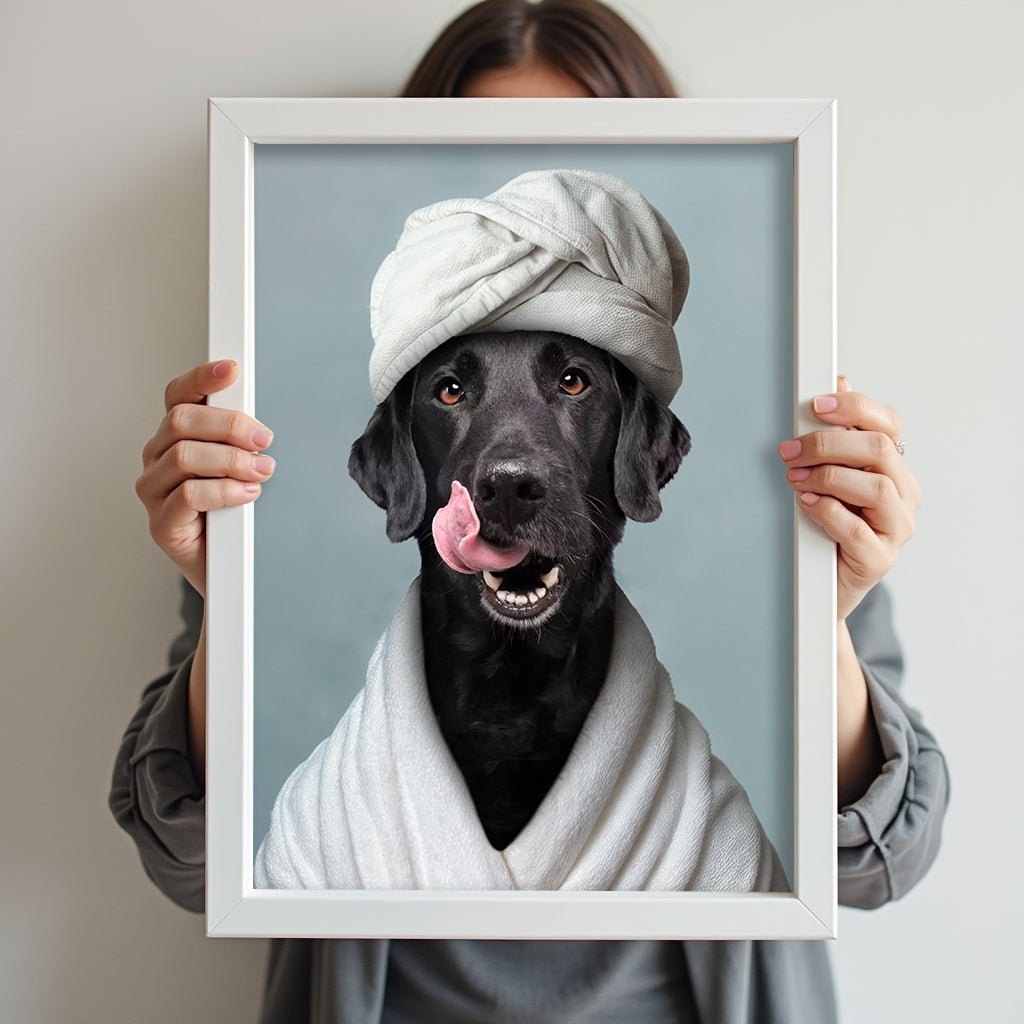 Bathroom Spa Dog Portrait – Funny Custom Pet Art - 1 Pet - Furr and Family