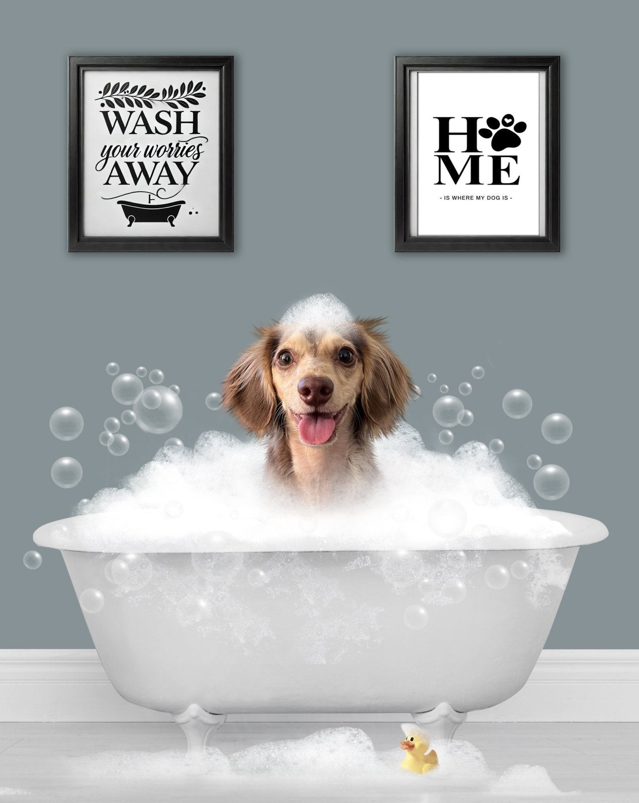 BathTub Bathroom Pet Portrait – Funny Custom Pet Art - 1 Pet - Furr and Family