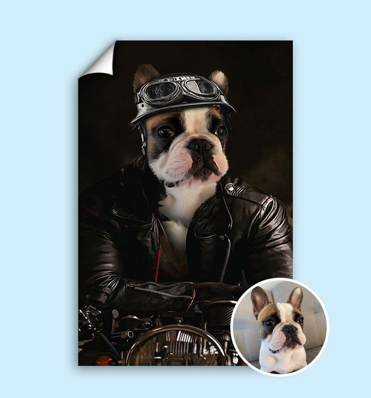 Biker Boss Pet Portrait – Funny Custom Motorcycle Art - 1 Pet - Furr and Family