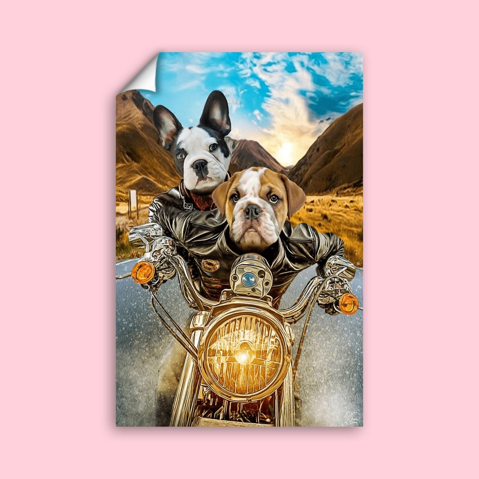 Biker Bros Pet Portrait – Custom Motorcycle Duo Pet Art - 2 Pets - Furr and Family