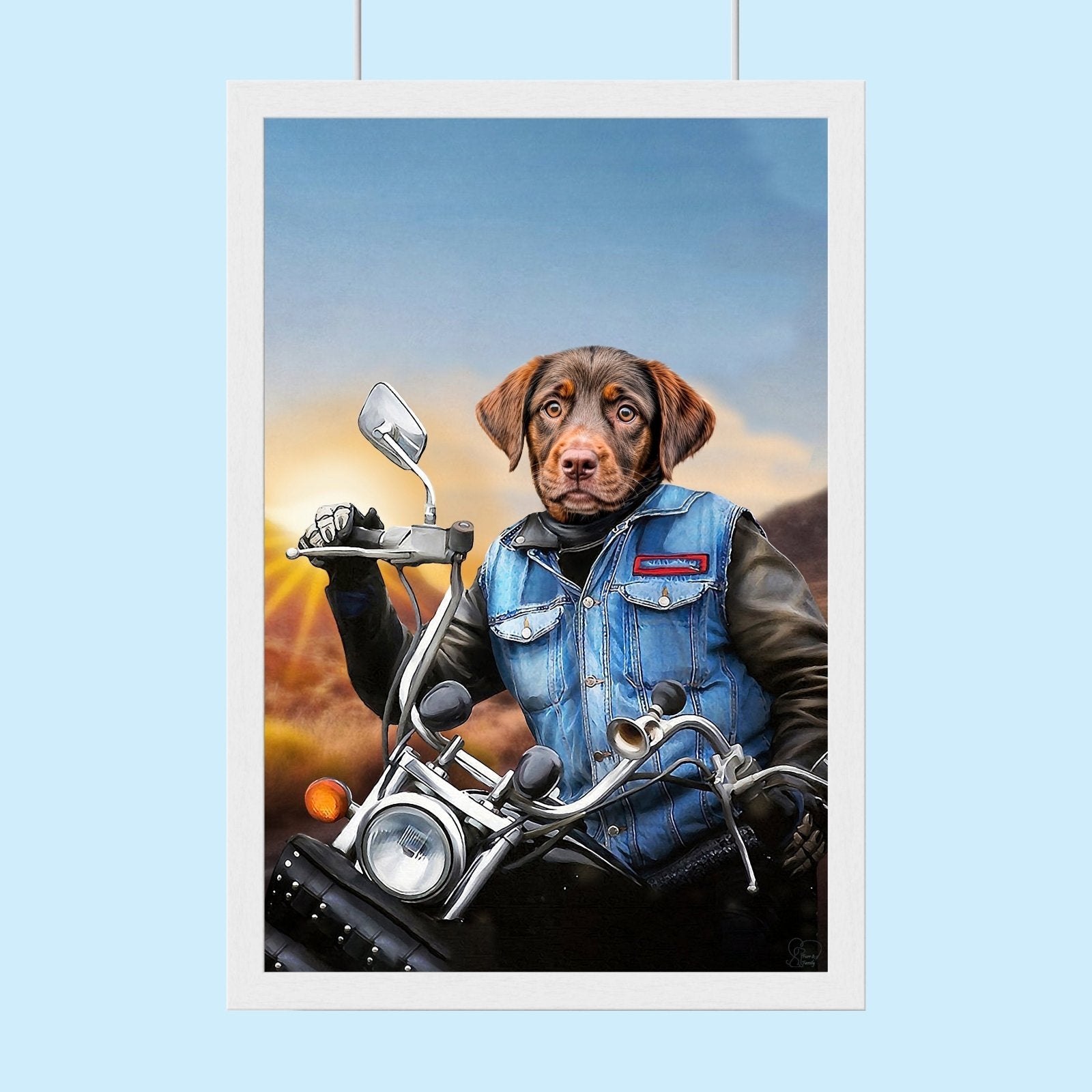 Biker Dog Pet Portrait – Custom Motorcycle Dog Art - 1 Pet - Furr and Family