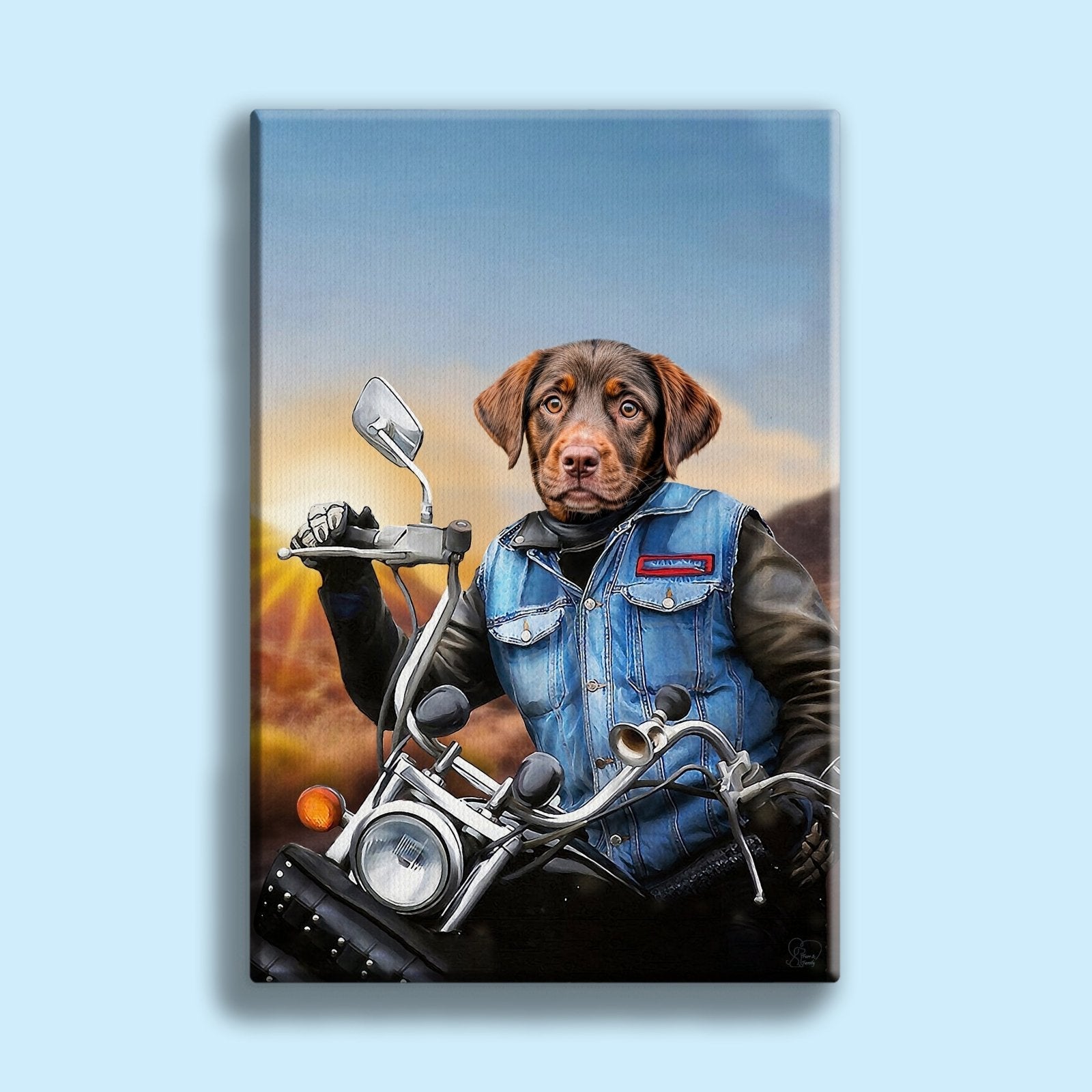 Biker Dog Pet Portrait – Custom Motorcycle Dog Art - 1 Pet - Furr and Family