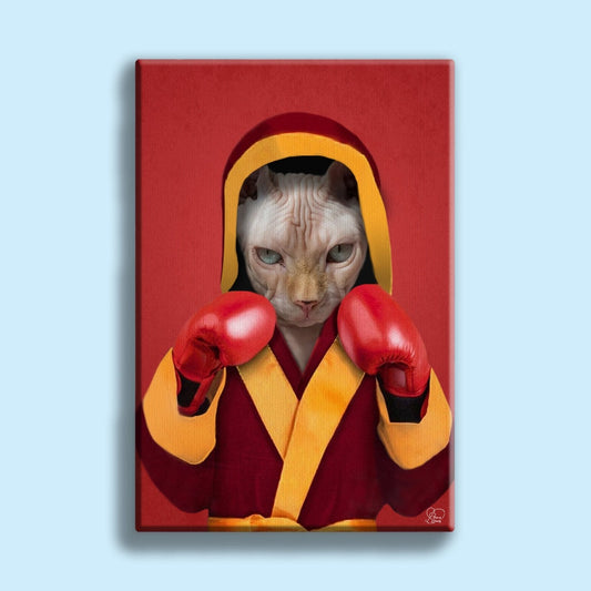 Boxing Champion Sphynx Pet Portrait – Custom Fighter Cat Art - 1 Pet - Furr and Family