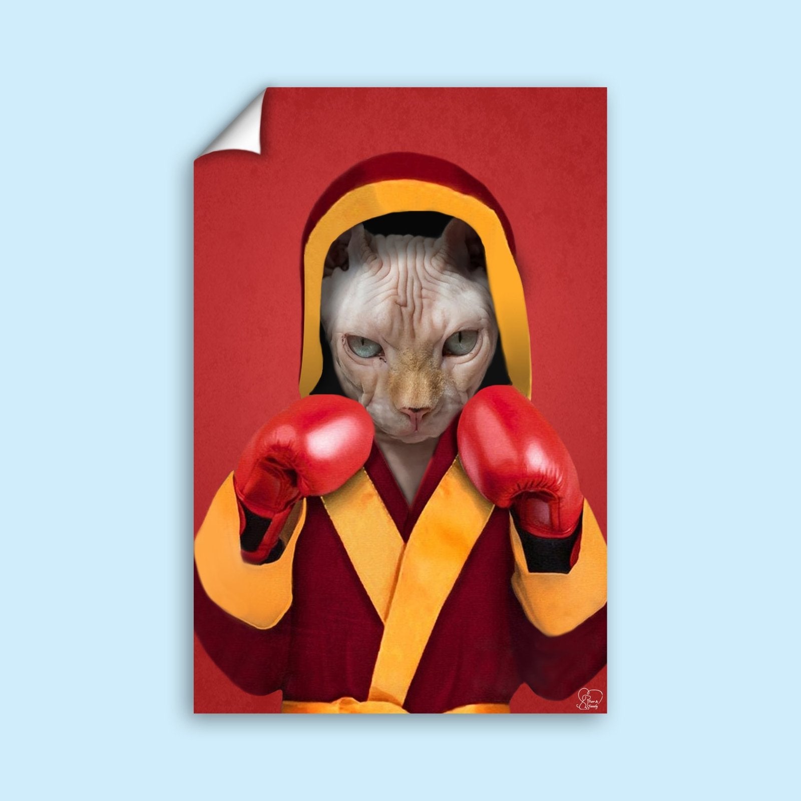 Boxing Champion Sphynx Pet Portrait – Custom Fighter Cat Art - 1 Pet - Furr and Family