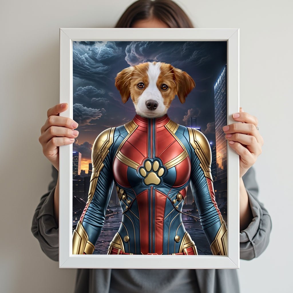 Captain Marvel Pet Portrait – Custom Superhero Art - 1 Pet - Furr and Family