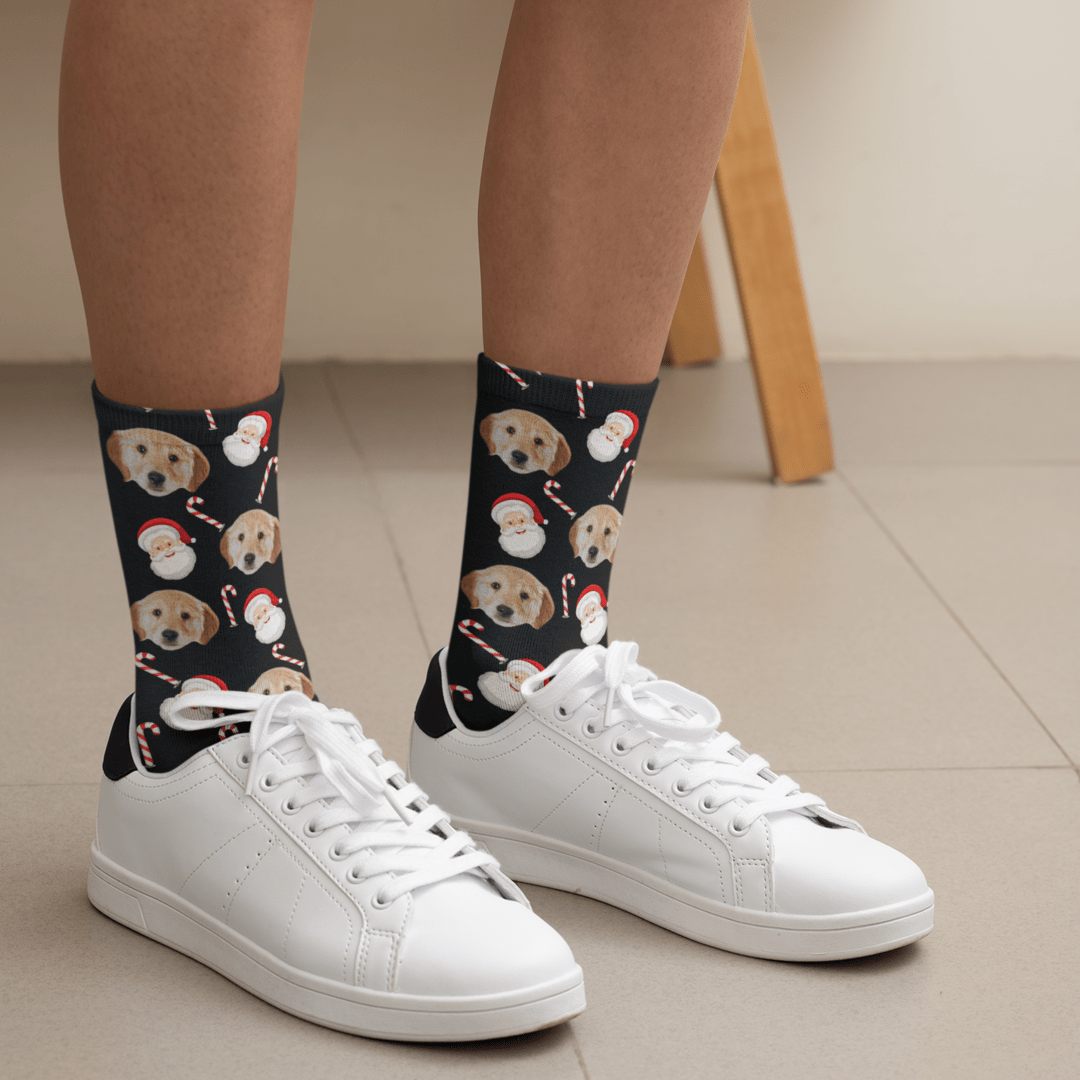 Christmas Santa & Candy Socks | Pet Lover Gift | Fun & Comfortable Socks - Socks - Birthday Gift Socks - Furr and Family