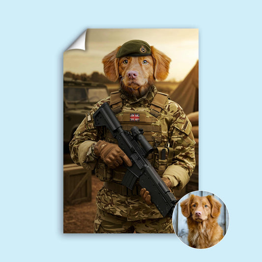 Custom British Army Pet Portrait | UK Military Wall Art - military art - 1 Pet - Furr and Family