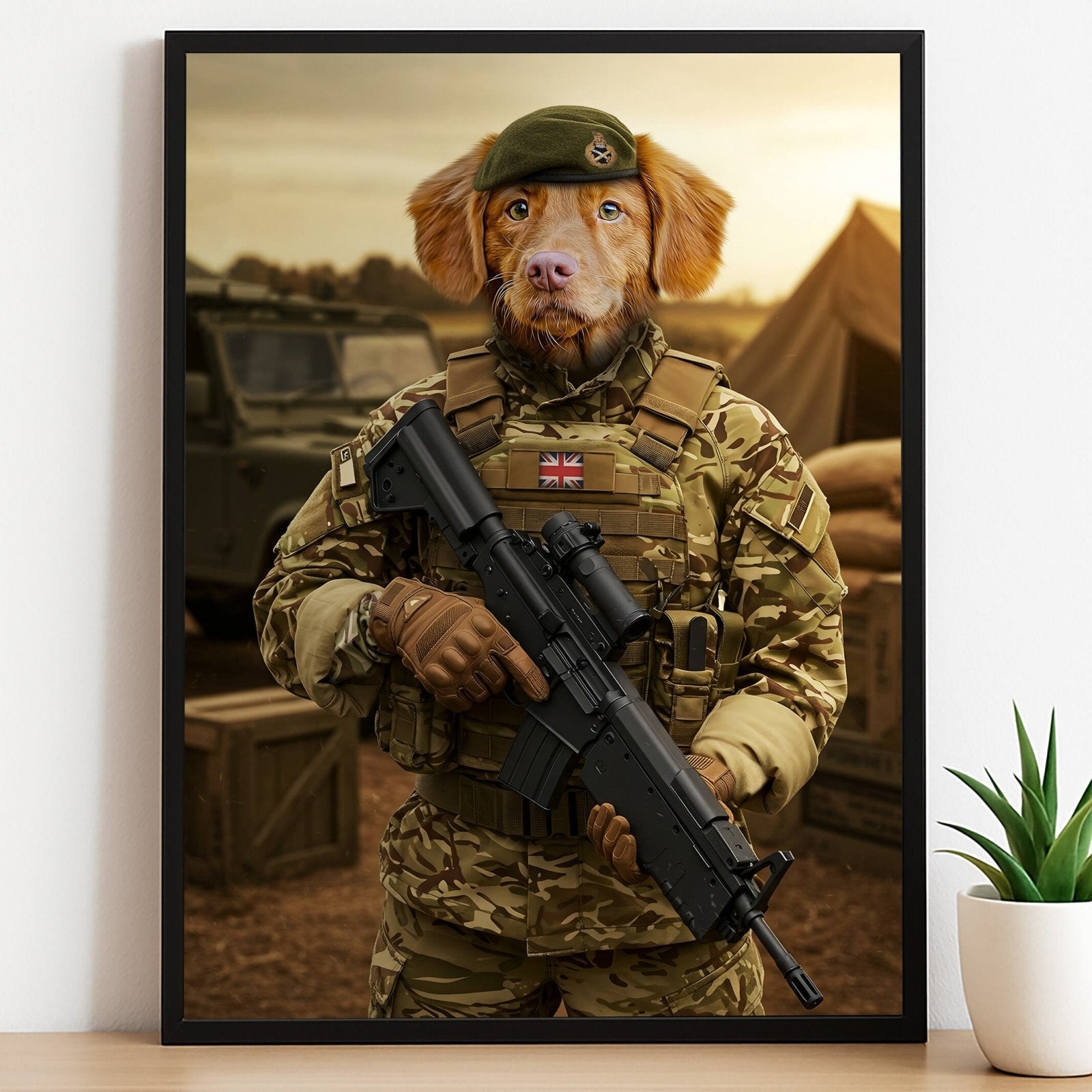 Custom British Army Pet Portrait | UK Military Wall Art - military art - 1 Pet - Furr and Family