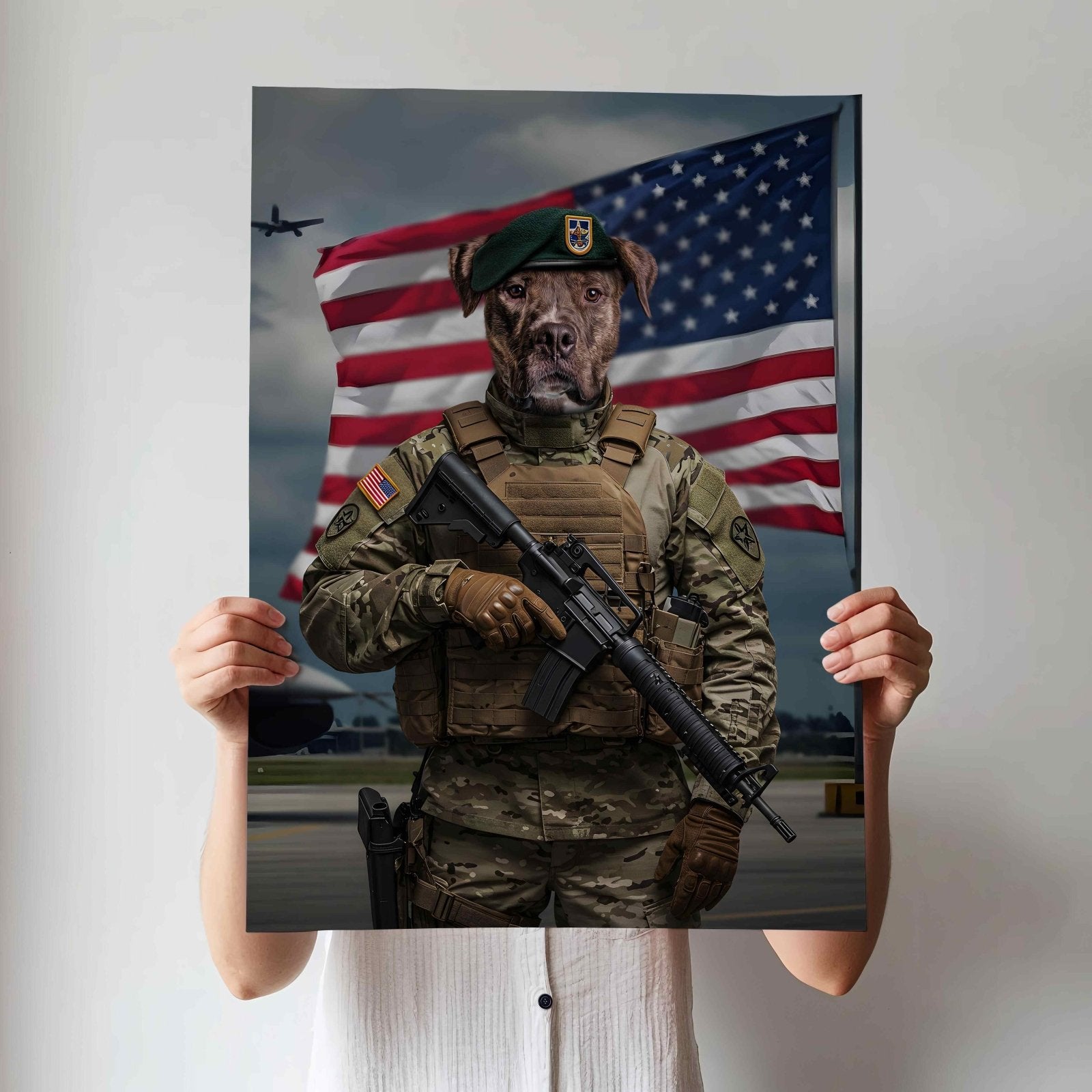 Custom Green Beret Pet Portrait | US Army Special Forces Art - military art - 1 Pet - Furr and Family