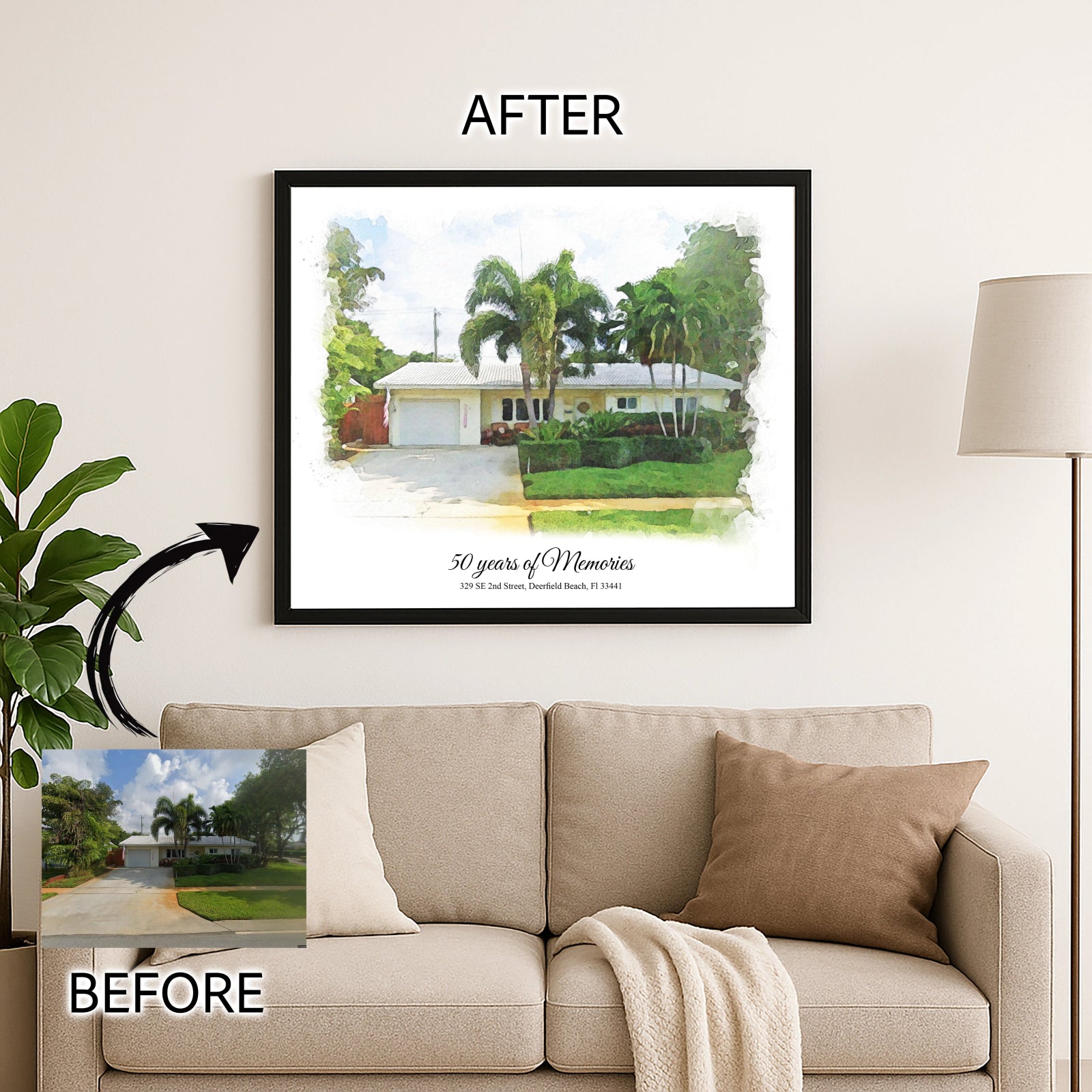 Custom Home Portrait Traditional Gift - Home Portrait - Canvas - Furr and Family