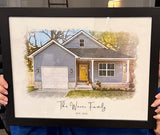 Custom Home Portrait Traditional Gift - Home Portrait - Canvas - Furr and Family