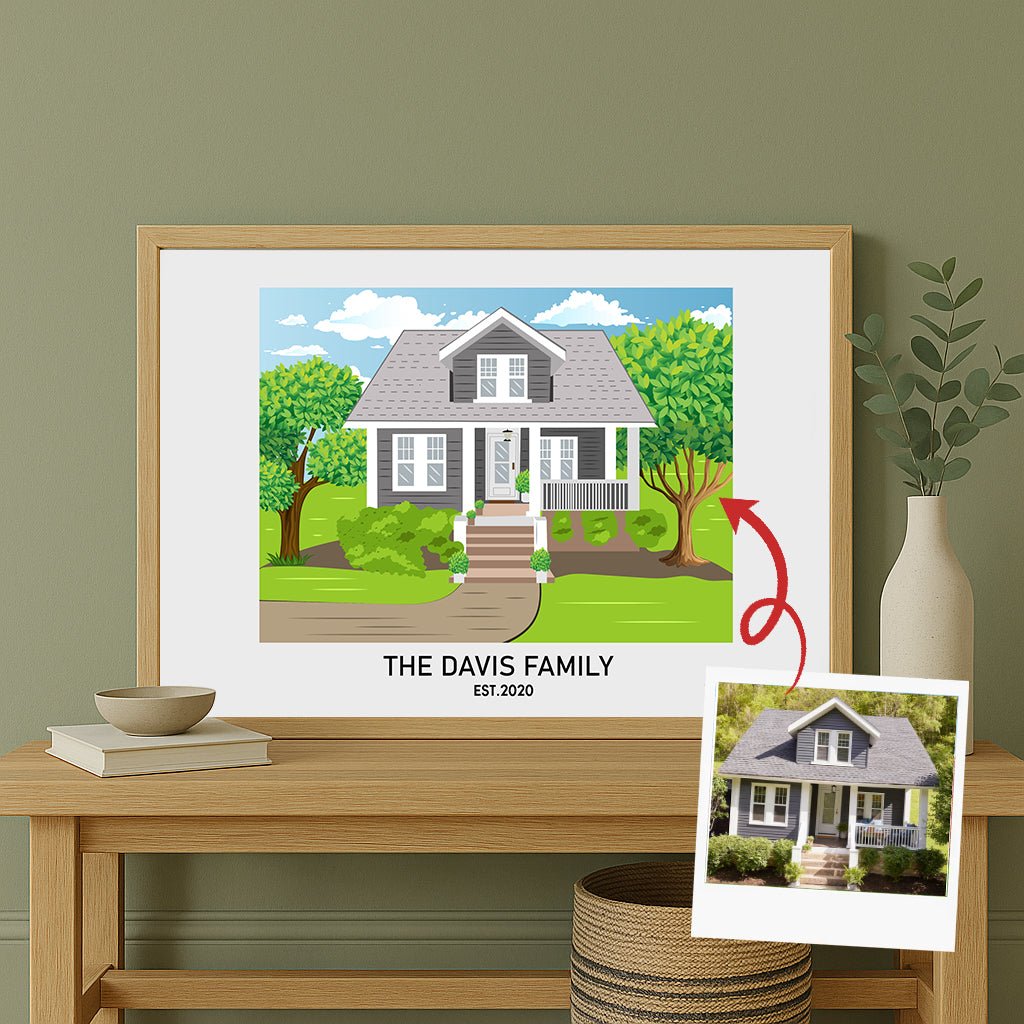 Custom House Portrait Modern art - Home Portrait - Canvas - Furr and Family