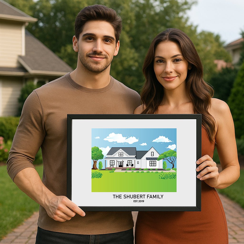 Custom House Portrait Modern art - Home Portrait - Canvas - Furr and Family