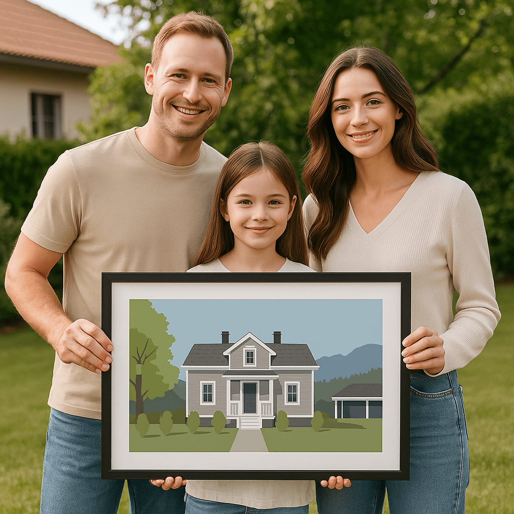 Custom House Portrait Modern art - Home Portrait - Canvas - Furr and Family