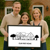 Custom House Portrait Sketch line art - Home Portrait - Canvas - Furr and Family