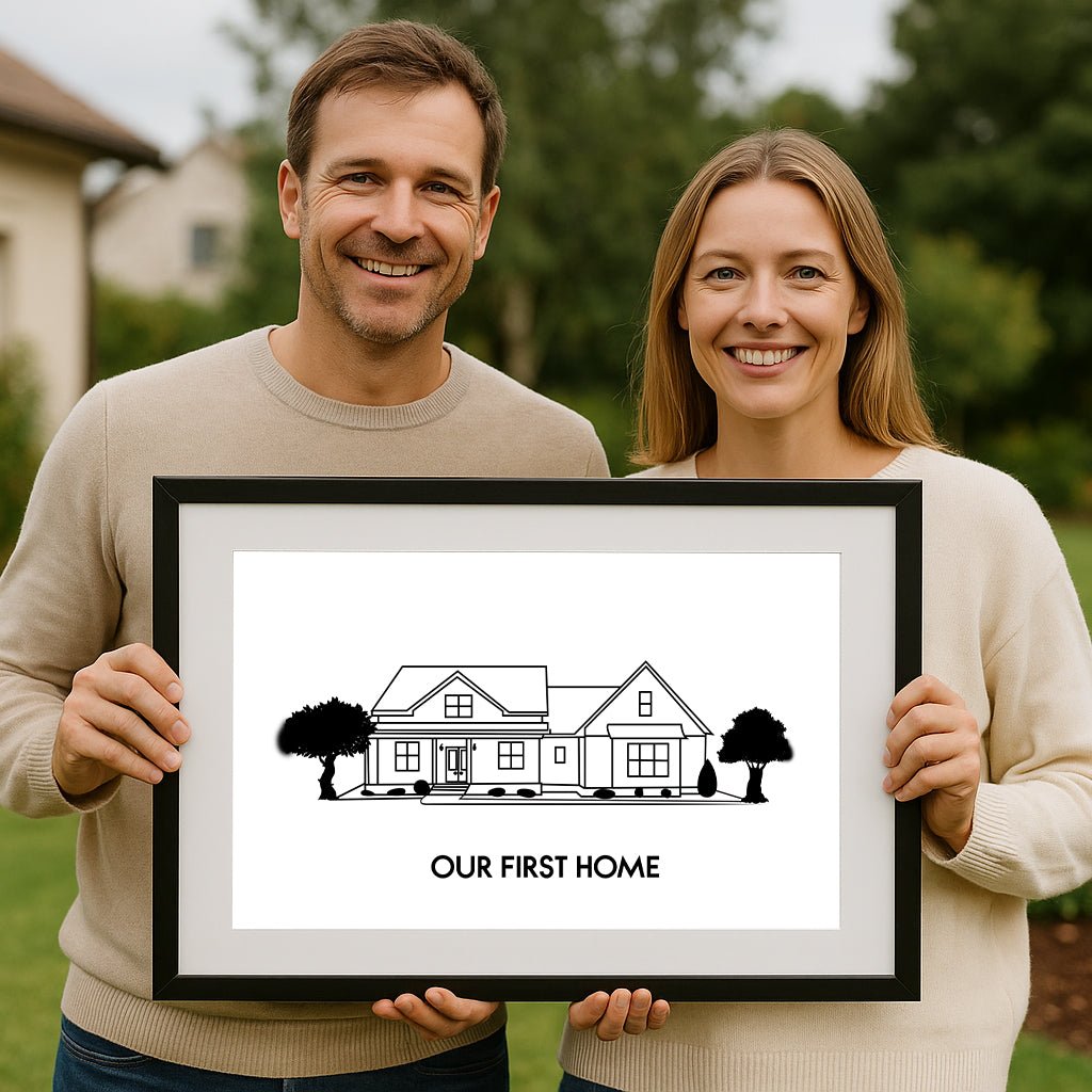 Custom House Portrait Sketch line art - Home Portrait - Canvas - Furr and Family