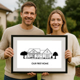 Custom House Portrait Sketch line art - Home Portrait - Canvas - Furr and Family