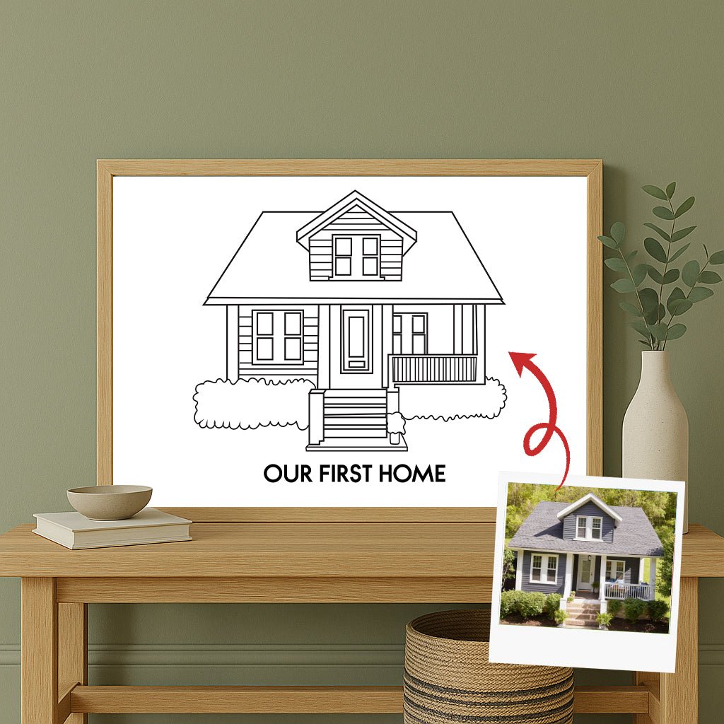 Custom House Portrait Sketch line art - Home Portrait - Canvas - Furr and Family