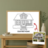 Custom House Portrait Sketch line art - Home Portrait - Canvas - Furr and Family