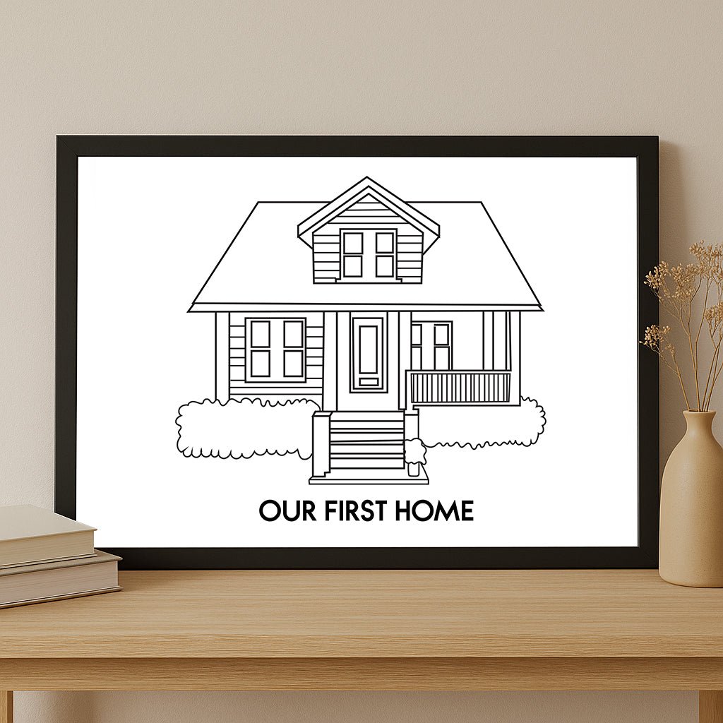 Custom House Portrait Sketch line art - Home Portrait - Canvas - Furr and Family