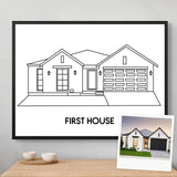 Custom House Portrait Sketch line art - Home Portrait - Canvas - Furr and Family