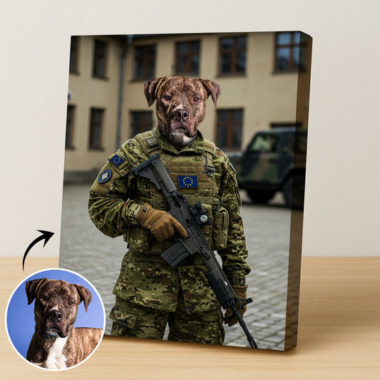 Custom Military Pet Portrait | European Army Theme - Casual - 1 Pet - Furr and Family
