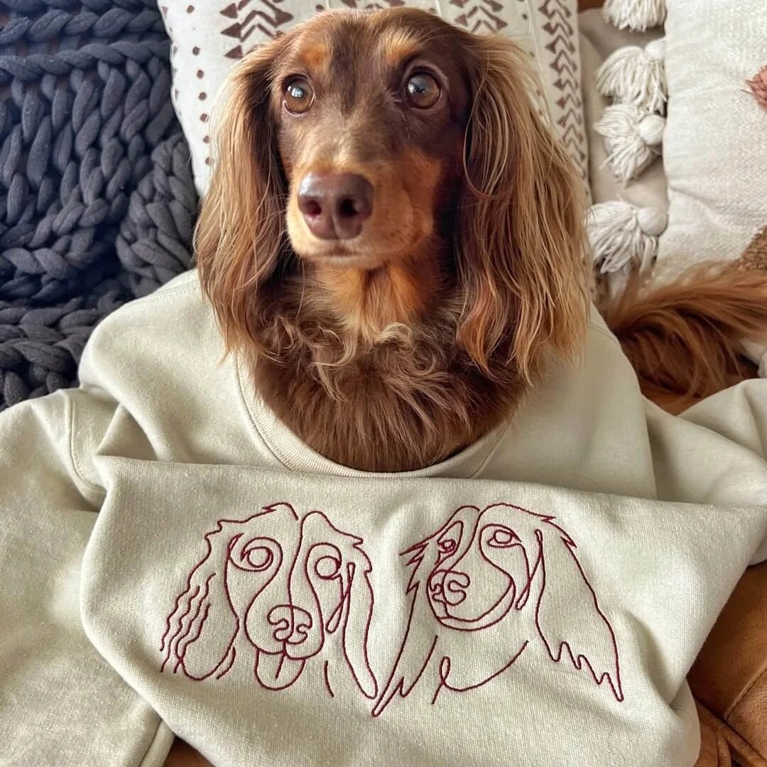 Custom Pet Head Embroidered Line art Mom & Dad Tshirts - Sweatshirts & Hoodies - Hoodie - 1 Pet - Furr and Family
