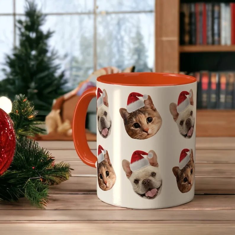 Custom Pet Mug Christmas Personalized Pet Face with a Christmas Hat Mug - 1 Pet - Furr and Family