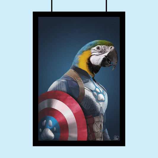 Custom Pet Portrait in Captain America Costume – Personalized Superhero Pet Art - 1 Pet - Furr and Family