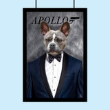 Custom Pet Portrait in James Bond Tuxedo – Personalized 007 - Themed Pet Art - 1 Pet - Furr and Family