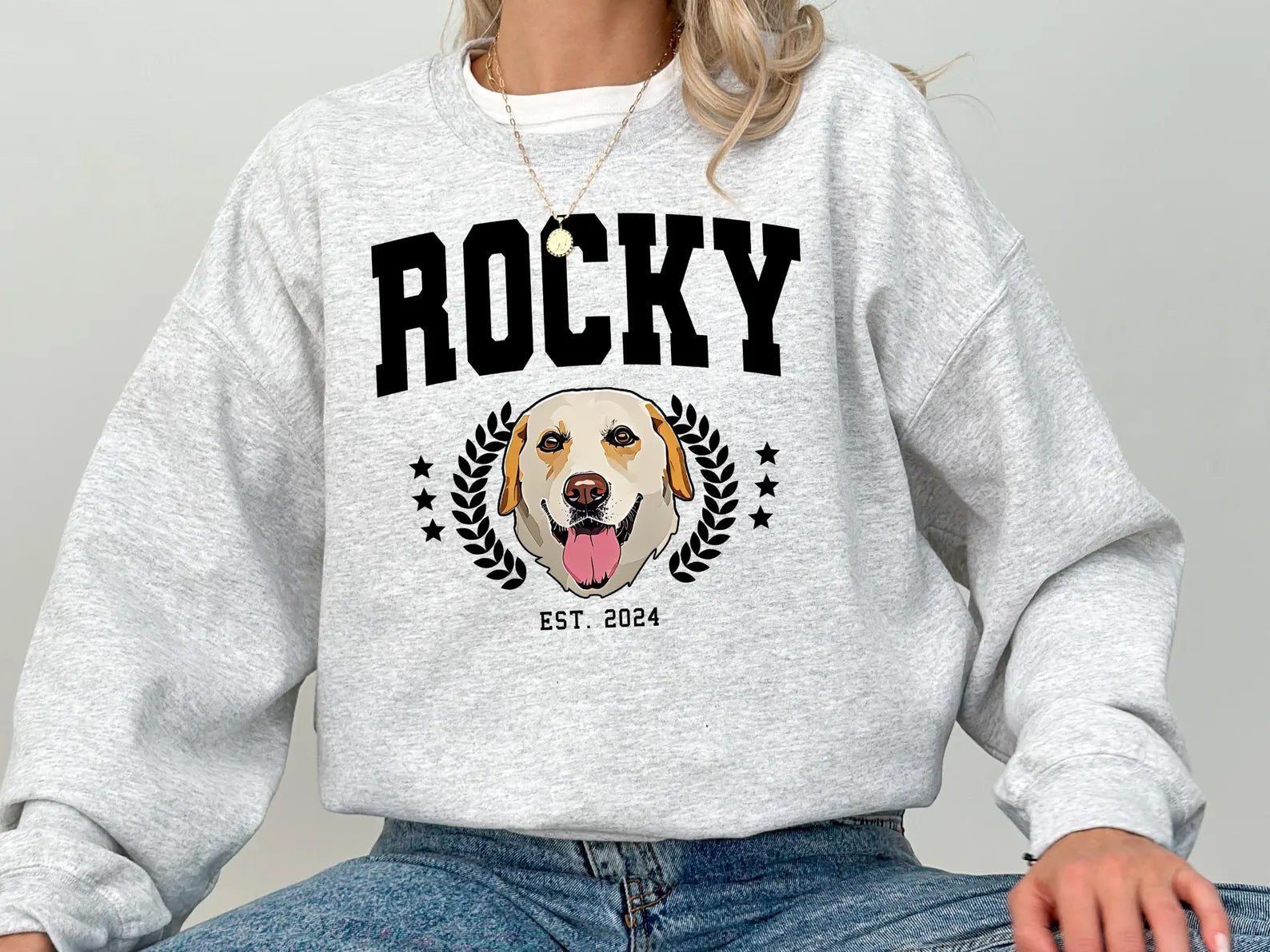 Custom Pet Sweater Using Pet Photo + Name Custom Dog College Portrait Personalized Dog - Vintage Print Apparel - 1 Pet - Furr and Family