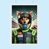 Custom Racing Car Champion Pet Portrait – Personalized Motorsport Pet Art - 1 Pet - Furr and Family