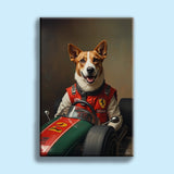 Custom Racing Car Driver Pet Portrait – Personalized Pet Artwork - 1 Pet - Furr and Family