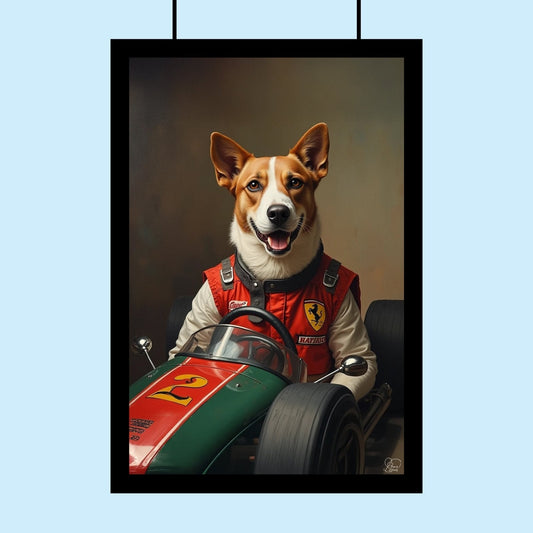 Custom Racing Car Driver Pet Portrait – Personalized Pet Artwork - 1 Pet - Furr and Family
