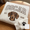 Custom Pet Portrait Sweatshirt with Polka Dot Varsity Name