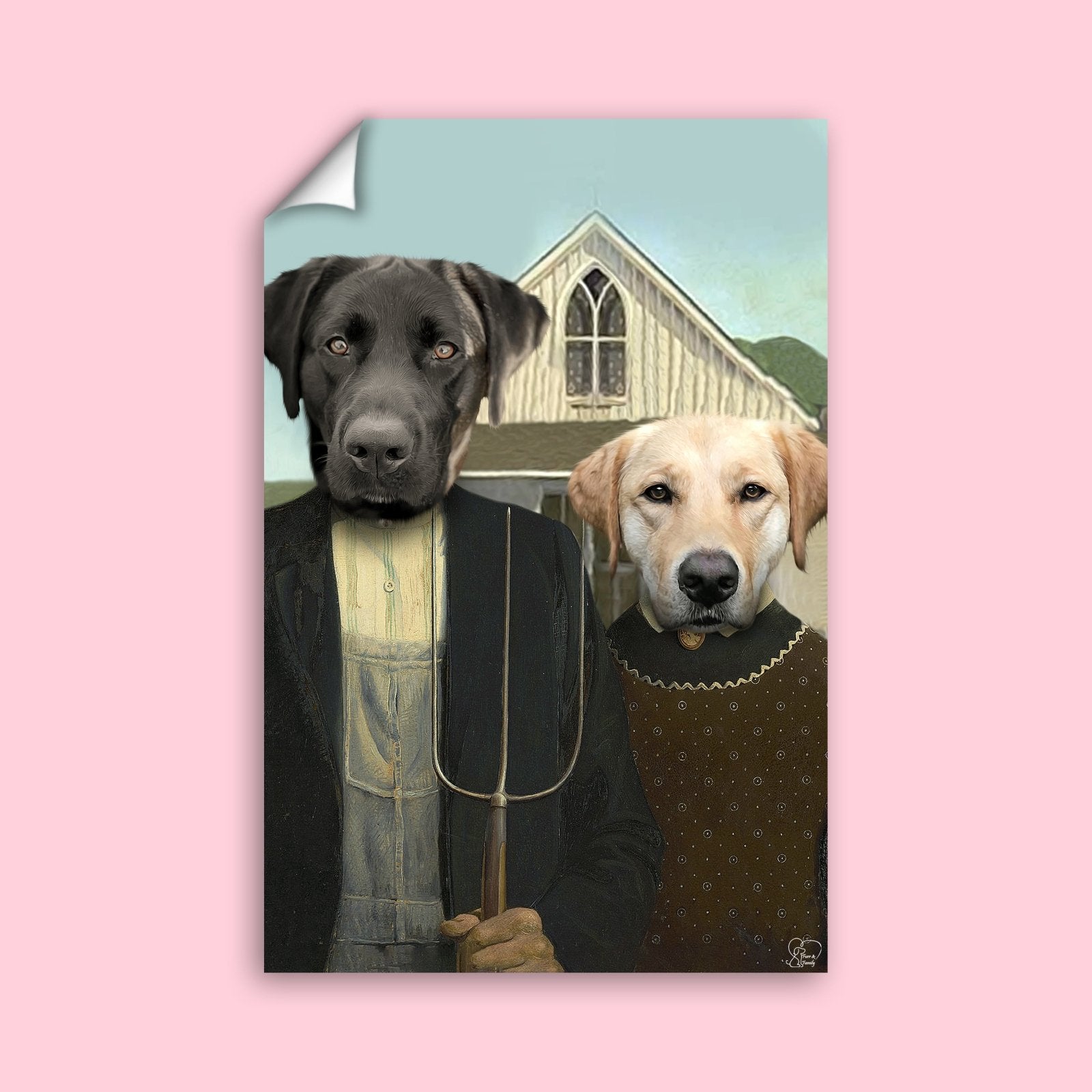 Farmer and Wife - Custom Pet Portrait - 2 Pets - Furr and Family