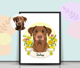 Floral Pet Cartoon - Custom Pet Portrait - 1 Pet - Furr and Family