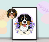 Floral Pet Cartoon - Custom Pet Portrait - 1 Pet - Furr and Family