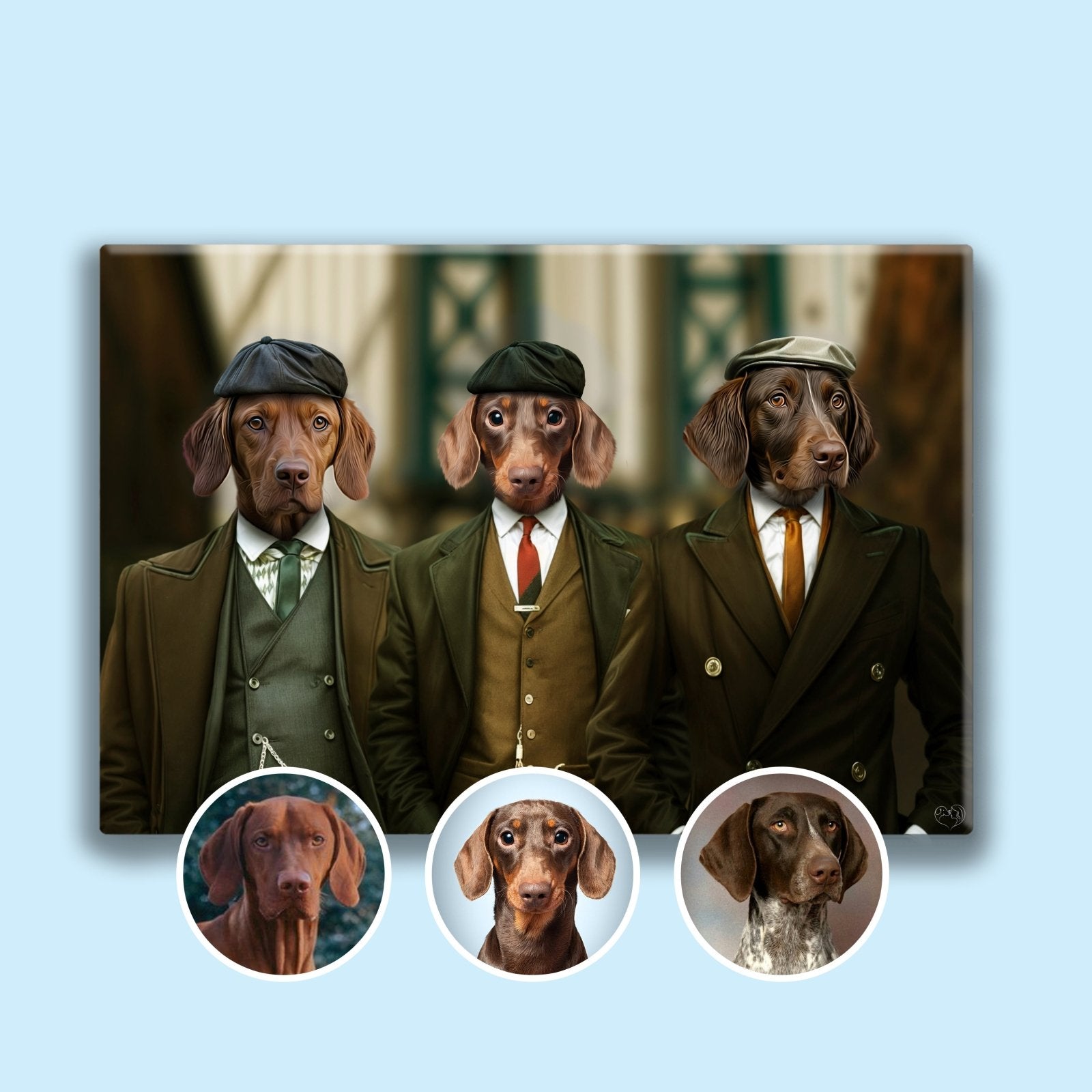 Gangster Trio - Peaky Blinder Pet Portraits - 2 Pets - Furr and Family